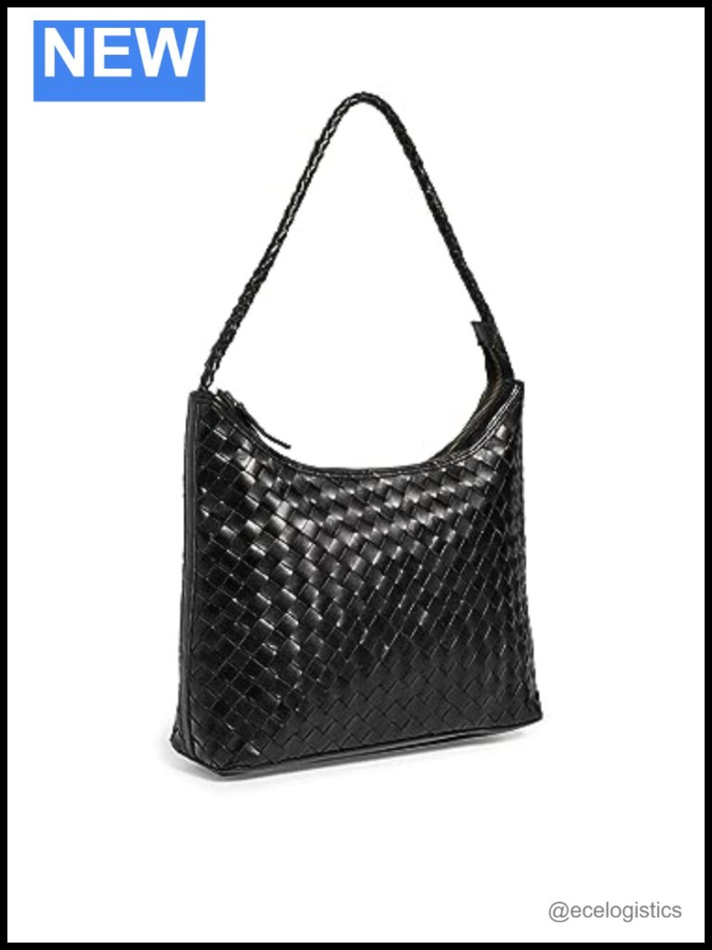 Woven Leather Hobo Bag Structured Shoulder Bag Patch Pocket
